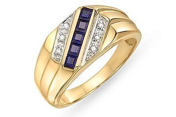 10k Yellow Gold Diamond and Sapphire Mens Ring