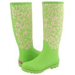 pink and green rain boots