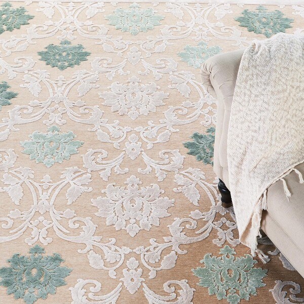 Machine Made Floral Pattern Ivory\Ivory (9x12) Area Rug 17152277