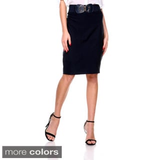Stanzino Women's High Waist Belted Pencil Skirt