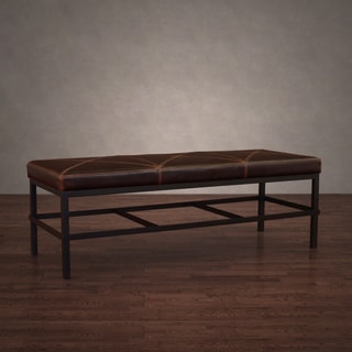 Antique Steel Vintage Tobacco Leather Bench