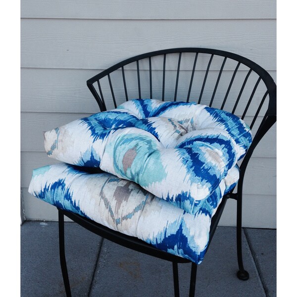 Ocean Ikat Indoor/ Outdoor Reversible Chair Pads (Set of 2) 17156227