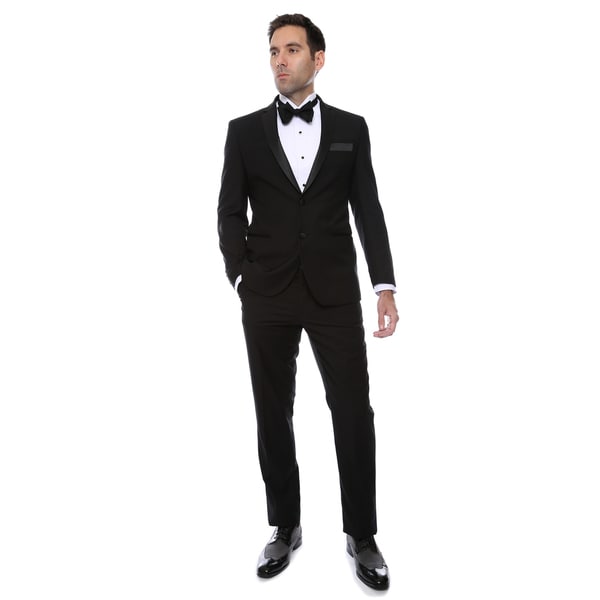 Ferrecci Mens Black Slim Fit Notch Lapel 2-piece Tuxedo