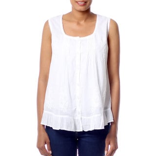 Handcrafted Cotton 'Morning Cloud' Blouse (India)