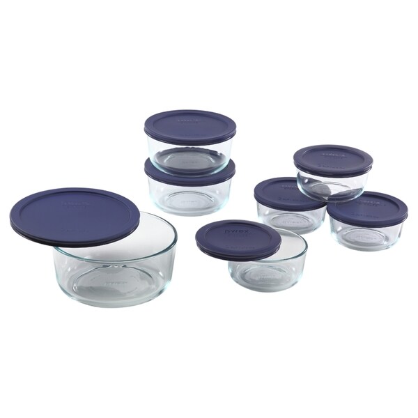 Pyrex Smply Store 14 Piece Storage Set with Blue Covers