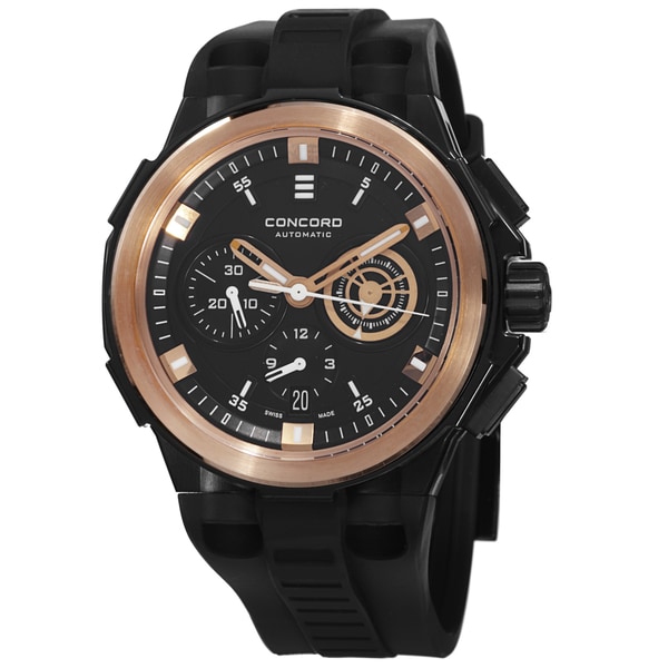 Concord Men's 0320140 'C2 Chronographe' Black Dial Black Rubber Strap Rose Gold Automatic Watch