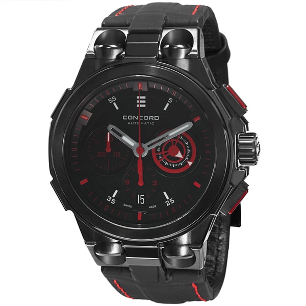 Concord Men's 0320187 'C2' Back Dial Black Leather Strap Chronograph Automatic Watch