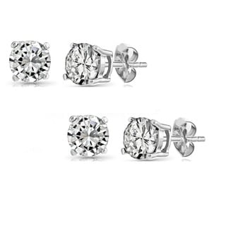 Pori Set of 2 Pairs Sterling Silver 2ct Genuine White Topaz Stud Earrings
