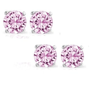 Pori Sterling Silver 2ct Genuine Pink Sapphire Stud Earrings Set of 2