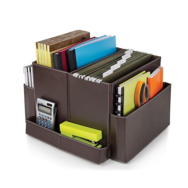 Brown Vinyl Folding Desk Organizer