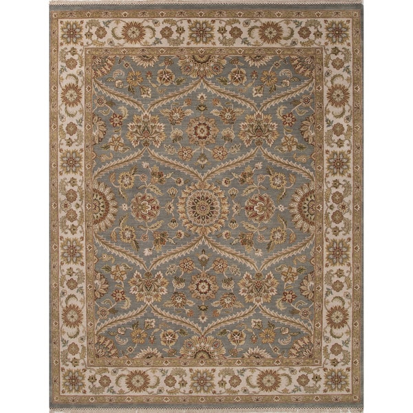 HandKnotted Oriental Pattern Blue/ Ivory Area Rug (9' x 12')