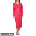 Mia-Knits Collections Women's Crystal Brooch Accent 3-piece Skirt Suit