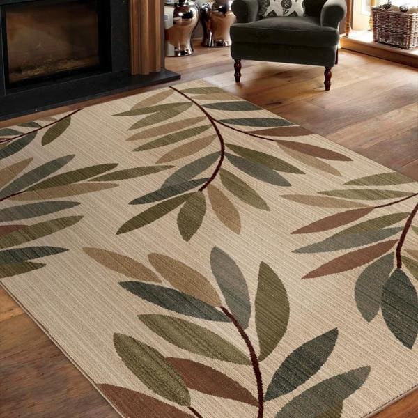 Virtuous Collection Tangled Leaves Beige Area Rug (5'3" x 7'6