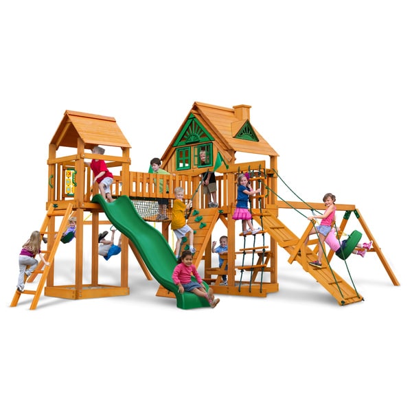 Gorilla Playsets Pioneer Peak Treehouse Swing Set with Amber Posts