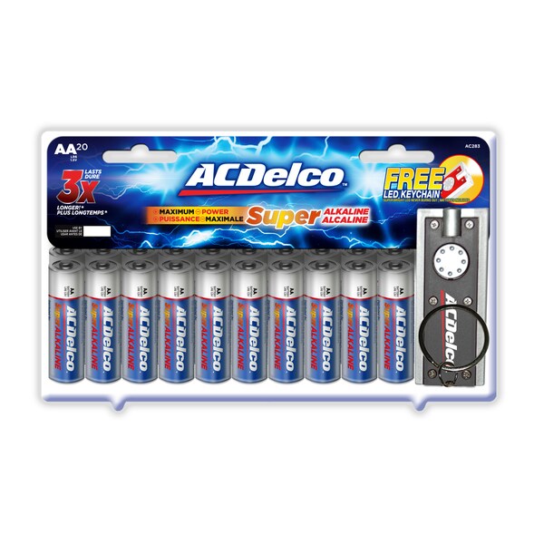 ACDelco 20-count Super Alkaline AA Batteries with Bonus LED Keychain Flashlight
