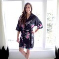 Personalized Black Floral Satin Robe