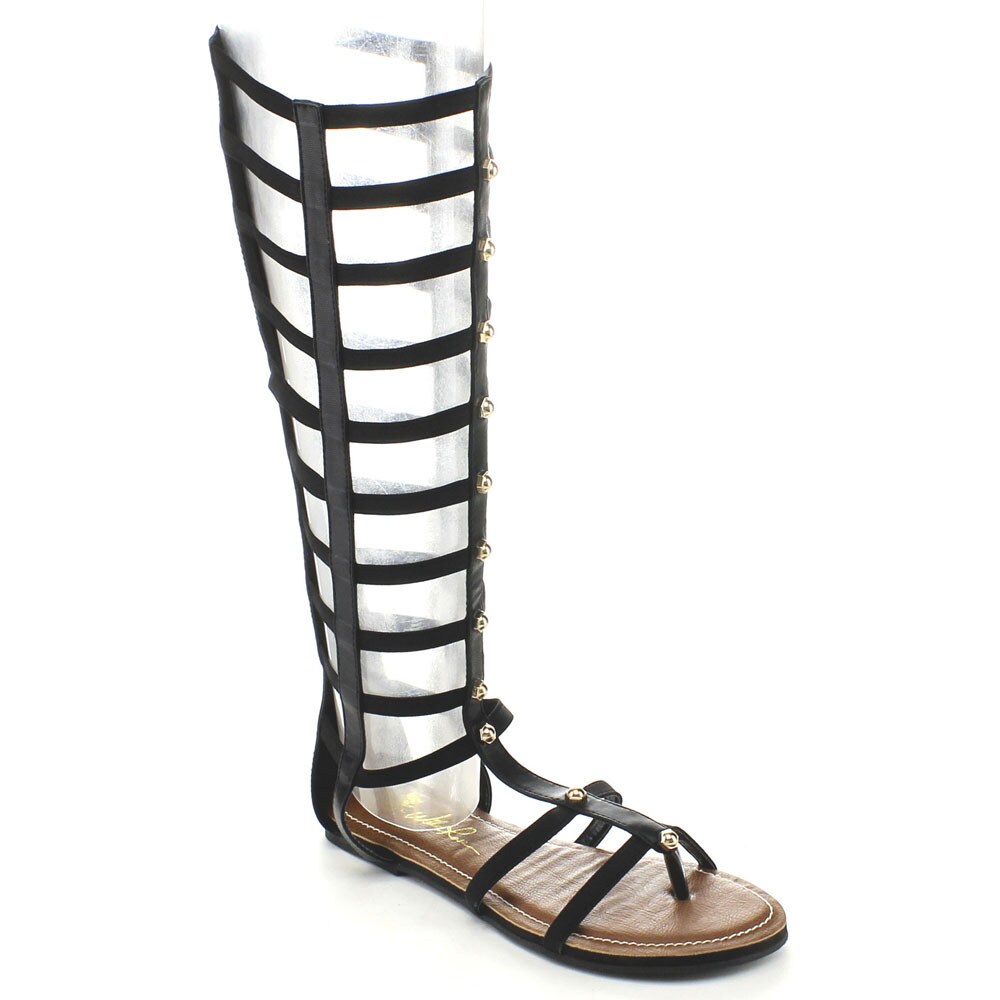 BUMPER ODELIA04 Women's Studded Knee High Gladiator Sandals ...