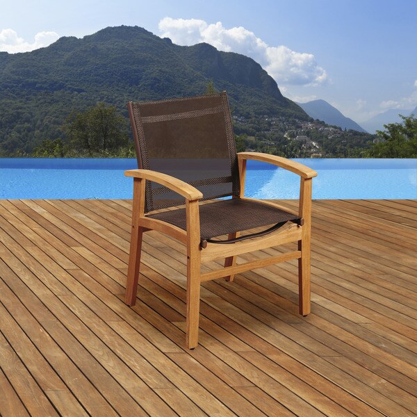 Amazonia Teak Luna Patio Dining Armchair with Brown Textile Sling