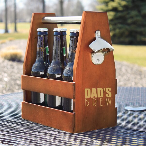 Dad's Brew Wooden Craft Beer Carrier with Opener