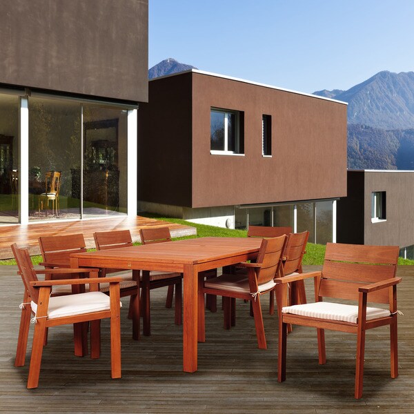 Amazonia Terranova 9Piece Eucalyptus Rectangular Patio Dining Set with Beige and OffWhite