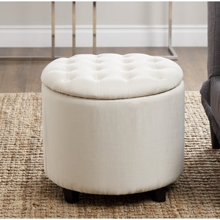 ABBYSON LIVING Avery Ivory Tufted Lid Top Storage Ottoman