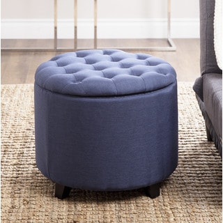 ABBYSON LIVING Avery Blue Tufted Lid Top Storage Ottoman