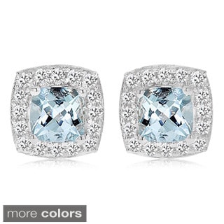 Sterling Silver Birthstone and White Sapphire Square Stud Earrings