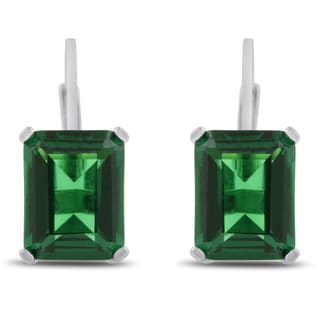 Sterling Silver 4 1/2ct Emerald-cut Emerald Leverback Earrings
