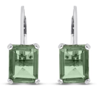 Sterling Silver 4 1/2ct Emerald-cut Green Amethyst Leverback Earrings