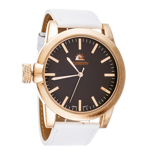 Zunammy Men's Cooper Case White Leather Strap Watch