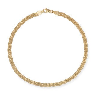 14k Gold 10-inch Braided Foxtail Link Ankle Bracelet