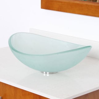 Unique Oval Frosted Tempered Glass Bathroom Vessel Sink