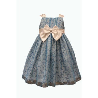 Mia Juliana Baby Girls' Glitter Dress with Satin Trim