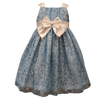 Mia Juliana Girls' Glitter Dress with Satin Trim