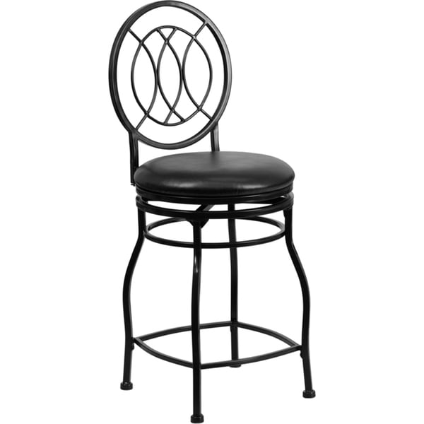 Black 24-inch Metal Counter Height Stool with Black Leather Swivel ...