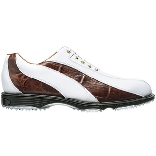 FootJoy Men's FJ Icon Wave Spikeless White-Mahogany Croc Print Golf Shoes