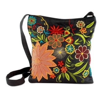 Embroidered Cotton Blend 'Tropical Paradise' Shoulder Bag (India)