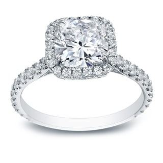 Auriya 18k White Gold 2ct TDW Cushion Certified Diamond Engagement Ring (H-I,VS1-VS2)