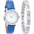 Valletta Women's 'Crystal' Stainless Steel Quartz Blue Synthetic Leather Strap Watch and Bracelet Set