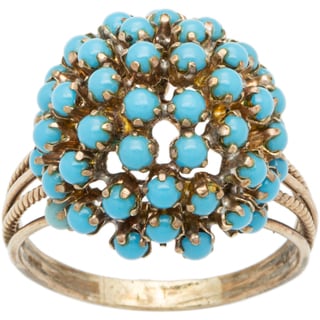 14k Yellow Gold Antique Turquoise Cluster Ring (Size 10.25)