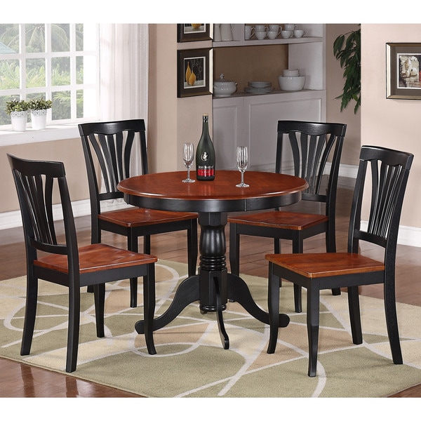 5piece Round Black and Cherry Kitchen Table Set 17246439 Overstock