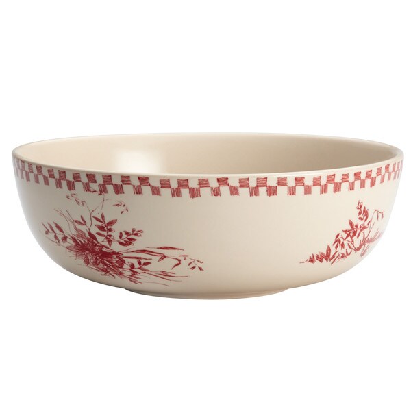 BonJour Dinnerware Chanticleer Country 9-Inch Stoneware Round Serving Bowl, Burgundy Red