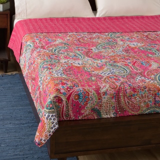 Pink Paisley Cotton Kantha Bed Cover (India)