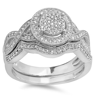 Sterling Silver 12ct TDW Diamond Micropave Bridal Ring Set (I-J, I2 ... Sterling Silver 12ct TDW Diamond Micropave Bridal Ring Set (I-J, I2 ...