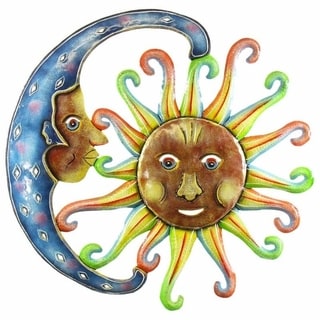 24-inch Painted Blue Moon and Sun Metal Wall Art , Handmade in Haiti