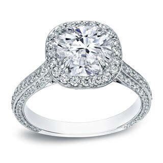Auriya 18k White Gold 3ct TDW Certified Cushion Halo Engagement Ring (H-I, VS1-VS2)