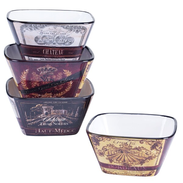 Certified International Grand Vin  Ice Cream Bowls, 5.5-inch x 2.5-inch, 2 Assorted Designs (Set of 4)