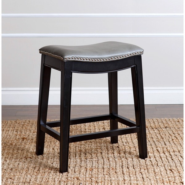 ABBYSON LIVING Rivoli Grey Leather Nailhead Trim Counter Stool