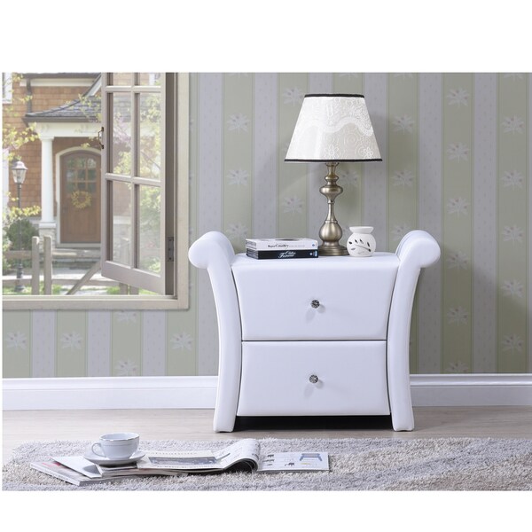 Baxton Studio Victoria Matte White PU Leather 2drawer Bedside Nightstand