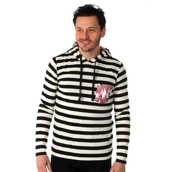 00Nothing Men's Pullover Hoodie with contrast chest pocket in Blue / White